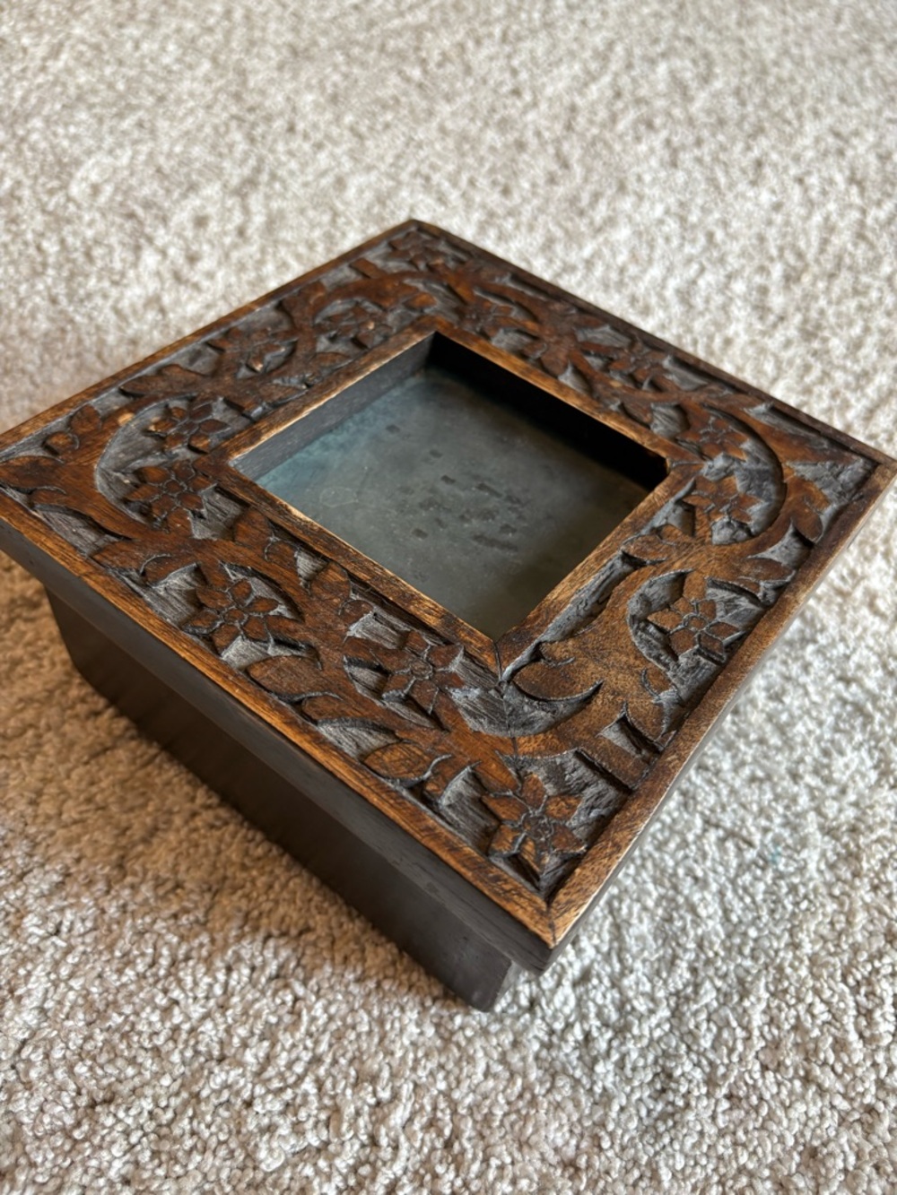 Vintage Carved Wood Decorative jewelry treasure Box 6”x3”